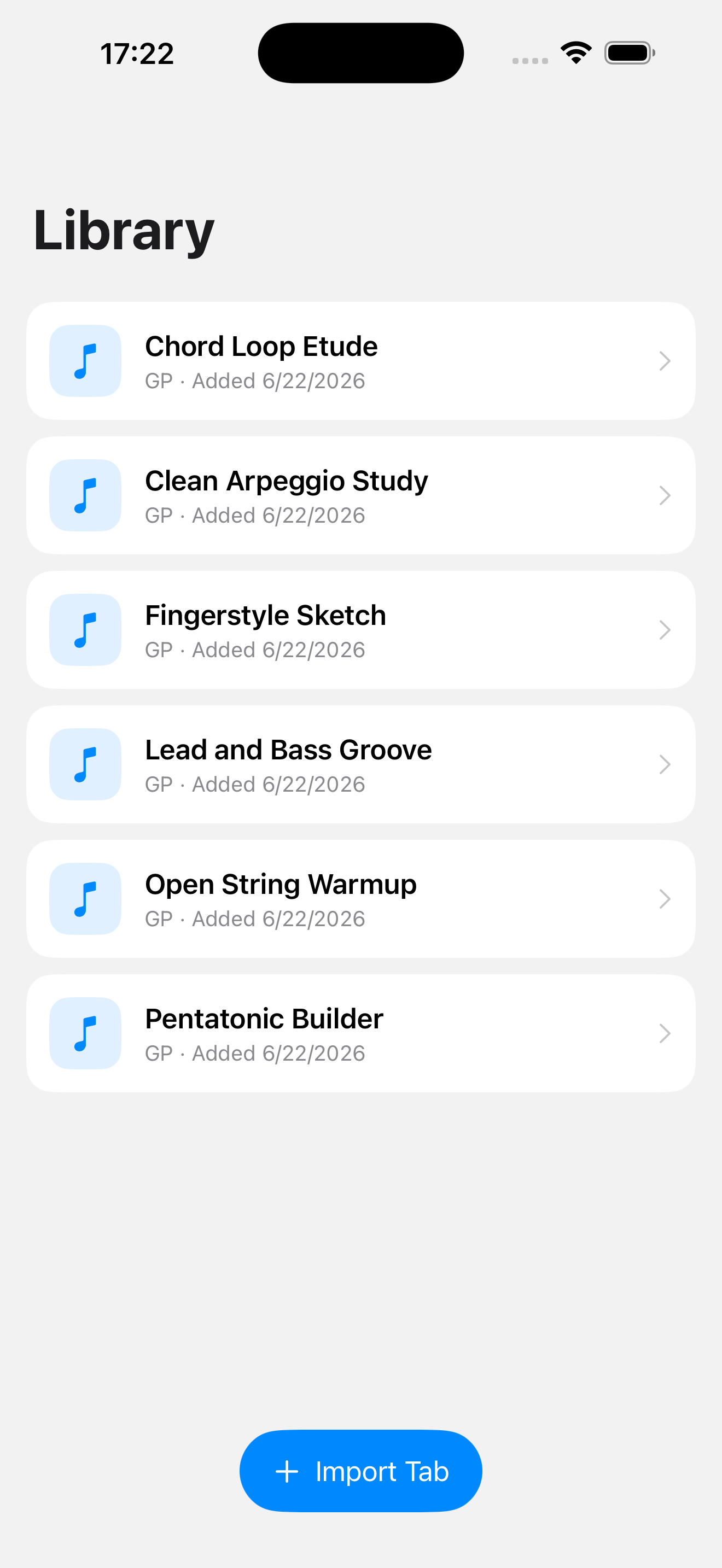 Library of imported Guitar Pro tabs