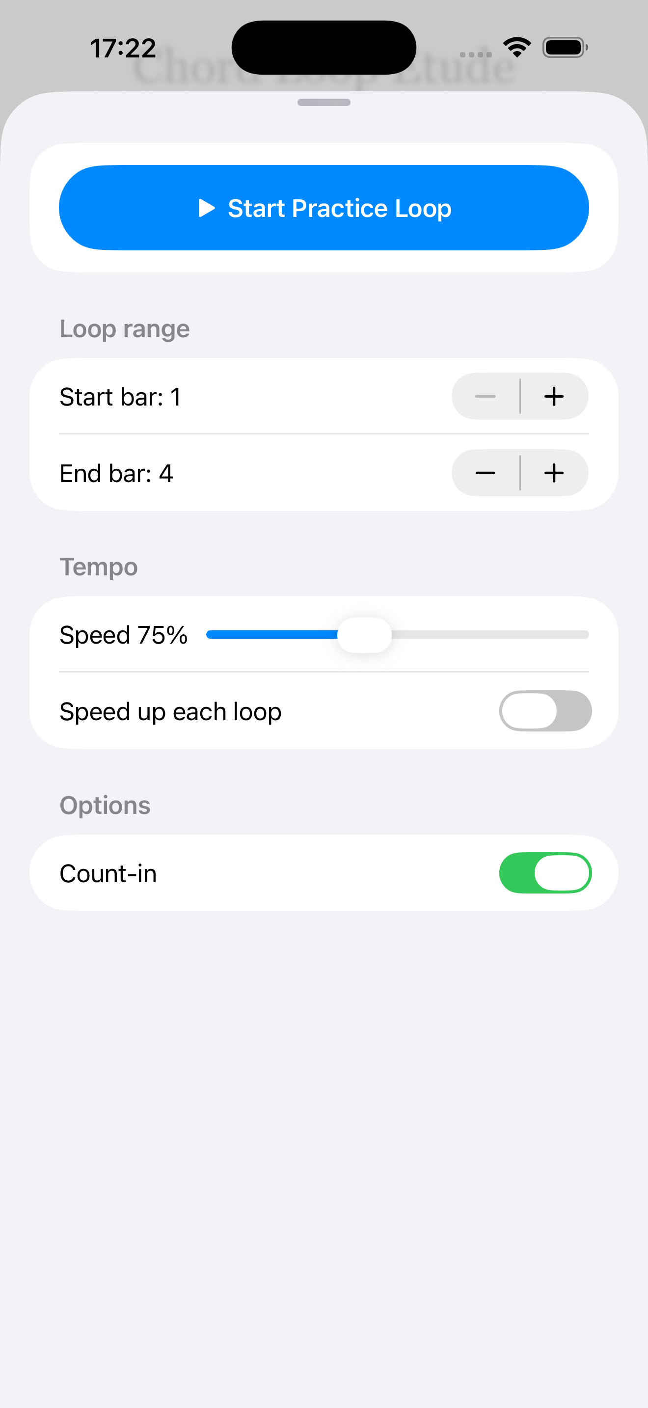 Practice loop with tempo control