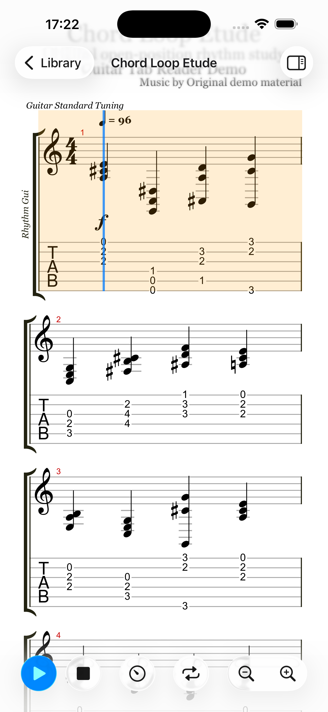 Tablature and standard notation view